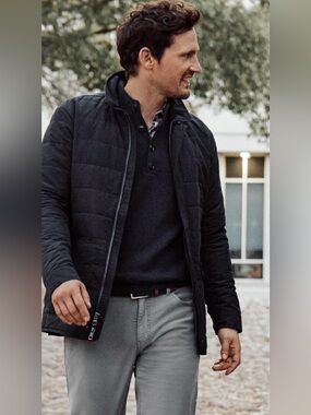Peter Millar Collection Charcoal Quilted Wool Cashmere Jacket Leather Trim Large